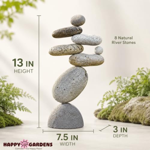 Happy Gardens Zen Stacked Rocks Sculpture | Cairn Statue Balancing Rock Stone Decor for Japanese Garden | Stacking Pebbles - Image 3