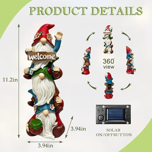 Garden Gnome Statue Solar Lights, Funny Faceless Triple Gnomes Sculptures Spring Decorations Outdoor Porch Patio Lawn Yard Art Balcony Home Decor Figurine, Birthday Gifts for Woman Mom Grandma - Image 2