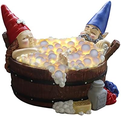 Cafele Solar Good Times Bubble Bath Gnomes, Funny Garden Gnome Couple in Bathtub LED Solar Statue Figurine for Outdoor Lawn Patio Yard Landscape Christmas Decorations, Multicolor - Image 4