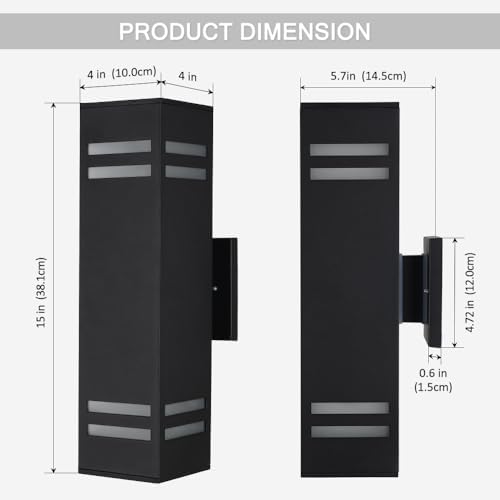 Cerdeco 15" Black Modern Outdoor Wall Light with 3-Sided Frosted Glasses - Image 5