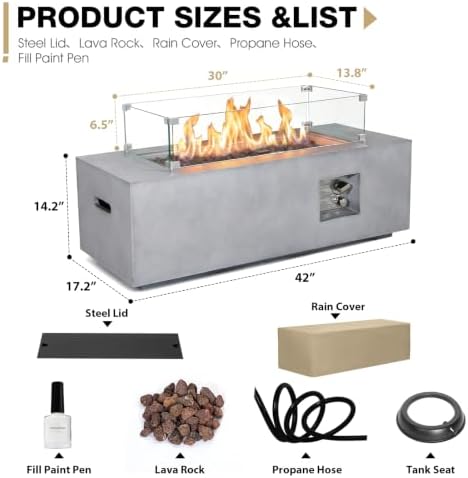 42'' Propane Fire Pit Table with Wind Guard for Outside Patio - Image 2