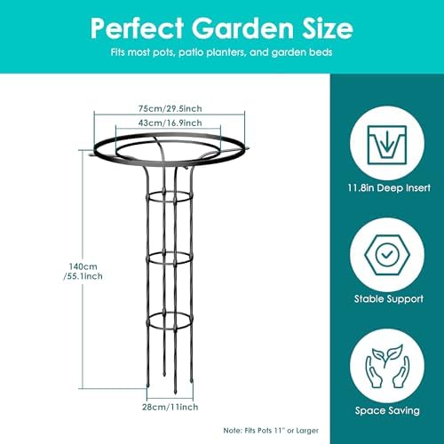 Umbrella Garden Trellis for Climbing Plants Outdoor, 55.1" Mushroom Top Trellis Stackable, Tall PE-coated Metal Obelisk Trellises for Potted Plants, Topiary Tower Vine Support for Rose, Bean, Clematis - Image 2