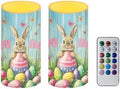 Flameless LED Candles with Remote Battery Operated Candles with Timer 2 Pack Outdoor Lanterns for Porch Pillar Lights for Home Decor, Happy Easter Rabbit Egg Print by Merkmak