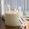 Extra Large Flameless Candles with 3 Wicks, 6"x6" Glass Battery Operated Candles with Remote, Real Wax Flickering LED Candles Fake Candle for Home, Wedding, Party, Clear by AFINETH