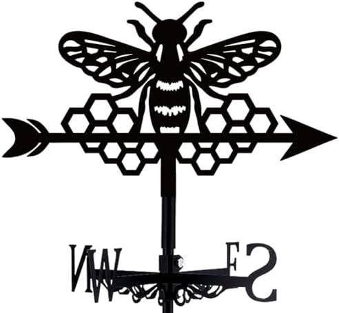 Bee Weathervane Metal Wind Vane Honeycomb Hive Garden Decoration Direction Sign Indicator Stake Mount Ornament for Farmhouse Yard Roof Outdoor by beinkmake