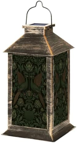 Solar Lantern Outdoor Garden Hanging Lantern Vintage Botanical Green Birds Floral Foliage Dark Waterproof Solar Powered Lighting Outside Table Lamp for Patio Deck Yard Camping by Unknown