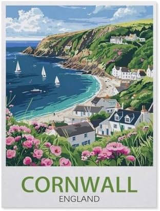 Cornwall England Vintage Travel Poster，Funny Tin Sign Retro Metal Sign for Home Farm Toilet Restroom Washroom Wall Decor Gift(30x40cm）12x16 inch-AM72 by Unknown
