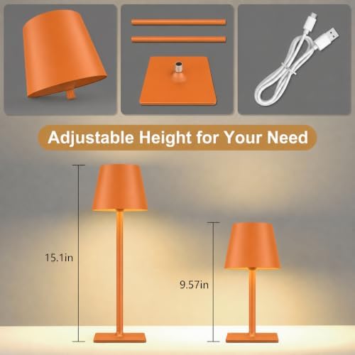 Yogaret Orange Cordless Table Lamp Set of 2-3 Way and Stepless Dimmable - for Restaurant Dining Bedroom Home Bar - Image 7