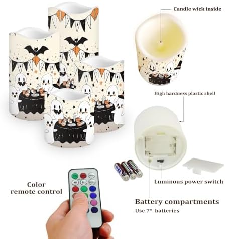 Ghost Cute Flameless Candles with Remote Color Changing Pillar Candles Battery Operated Tea Light for Halloween Party Decor Led Electric Candles Outdoor Home Decorations - Image 3