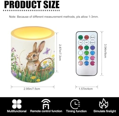4 Pack Floral Bunny Flameless Candles with 18-Key Remote Battery Operated Candles with Timer Easter Day Flickering LED Elictric Pillar Tealights for Living Room Bedroom Home Decor - Image 3