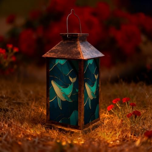 Solar Lantern Stained Glass Whale Ocean Wall Outdoor Waterproof Garden Hanging Lantern Solar Powered Lighting Outside Solar Light for Patio Yard Camping, Gifts for Women Mom by Unknown