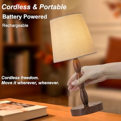 CASTLELIFE Rechargeable Cordless Table Lamp, 5000mAh Battery Powered Touch Desk Lamp, 3-Level & Stepless Dimmable Night Light, Portable Bedside Lamp for Bedroom, Outdoor, Bulb Included, Walnut Grain - Image 3