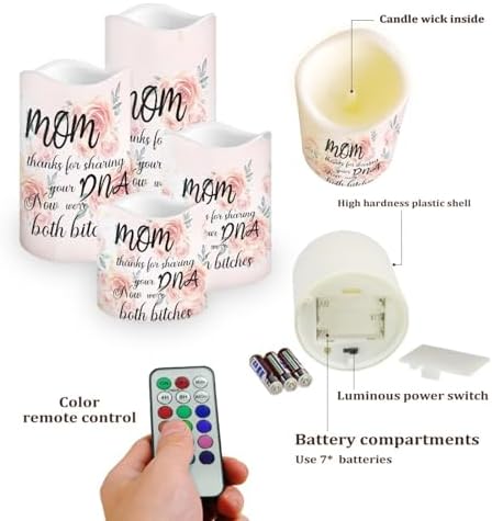 Pink Rose Battery Operated Candles with Remote Timer Flameless Candles Tea Lights Color Changing Electric Fake Plastic Pillar LED Candles Outdoor Home Mothers Day Decor Set of 4 - Image 3