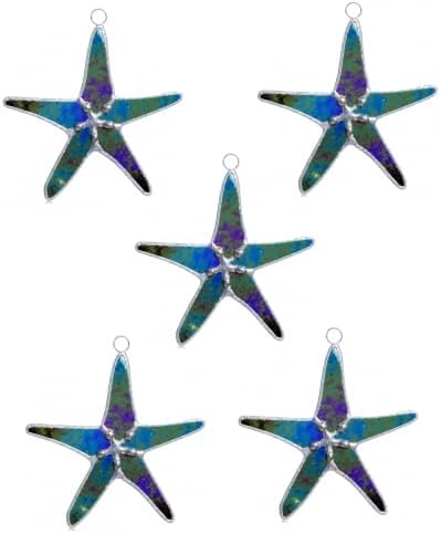 Stained Glass Black Pearl Starfish Suncatcher 5pk, 3in Home Decor, Mom Gift by DGEDistribution