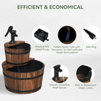Aoxun 2-Tier Outdoor Water Fountain, Wood Barrel Cascading with Electric Decorative Hand Pump, Rustic Waterfall Fountain for Garden, Backyard, Patio, Porch, Yard - Image 7