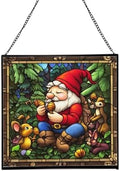 Gnome with Acorn Whistles Stained Glass Suncatcher – Square Hanging Window Panel for Home, Garden, Nursery, Halloween, Christmas, Memorial Day – Whimsical Glass Art Gift for Gnome Lovers a2mqwg by Custom
