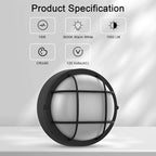 8" Nautical Outdoor Light-Black Round Bulkhead LED Lights,Sauna Light Fixture Outdoor 8" Nautical Bulkhead Light 3000K,1500LM,15W LED Outside Wall Lights - Image 2