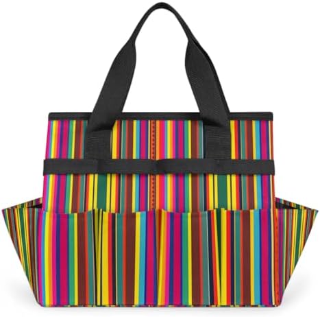 Mexican Stripes Garden Tool Bag, Garden Tote Storage Bag with 10 Pockets, Indoor and Outdoor Colorful Vertical Line Gardening Tool Organizer for Women Men by CURLYOOT