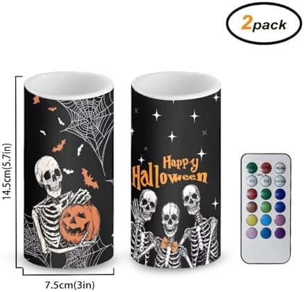 Happy Halloween Skeleton Flickering Flameless Candles with Remote and Timers Battery Operated LED Candles for Trick or Treat Day Home Decoration - Image 2
