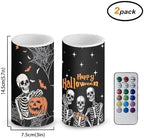 Happy Halloween Skeleton Flickering Flameless Candles with Remote and Timers Battery Operated LED Candles for Trick or Treat Day Home Decoration - Image 2