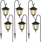 Dynaming 6 Pack Solar Hanging Lights Outdoor, Solar Powered Garden Decorative Lanterns with 6 x 38 Inch Shepherd Hooks, Waterproof Landscape Lighting for Lawn Patio Yard Pathway Driveway, Warm White by Dynaming
