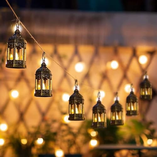 Mini Lantern with Flickering LED Candles Set of 20, Hewory Gold Vintage Decorative Hanging Candle Lanterns for Halloween, Christmas, Wedding Decorations, Party, Table Centerpiece, Battery Included - Image 4