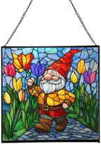 Gnome with Tulip Parade Stained Glass Suncatcher – Square Hanging Window Panel for Home or Greenhouse – Whimsical Glass Art Gift for Garden Lovers, Christmas, Halloween, Father Days ScCBi1 by Custom