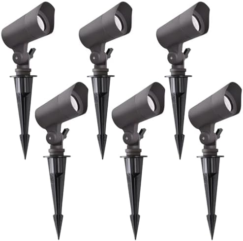 E ENERGETIC LIGHTING LED Landscape Lights with Connectors, 12V Low Voltage, Warm White 3000k, 4W, 175LM, Outdoor Waterproof Garden Pathway Lights Wall Tree Flag Spotlights with Spike Stand, 6 Pack by EENERGETICLIGHTING