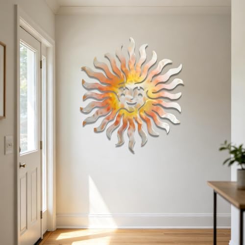 Sun Metal Wall Art Celestial Face Plaque Rustic Iron Decor for Garden Patio Porch Indoor Home Living Room Stylish Hanging Ornament (16 INCH) - Image 5