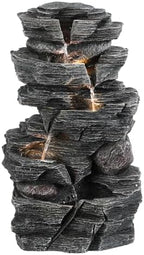 5-Tiered Cascading Rock, 18" High Outdoor Garden Waterfall with LED Lights and Pump, Resin Water Fountain for Garden, Patio, Yard, Deck Decor (18" High 5-Tiers) by PAPABALLC