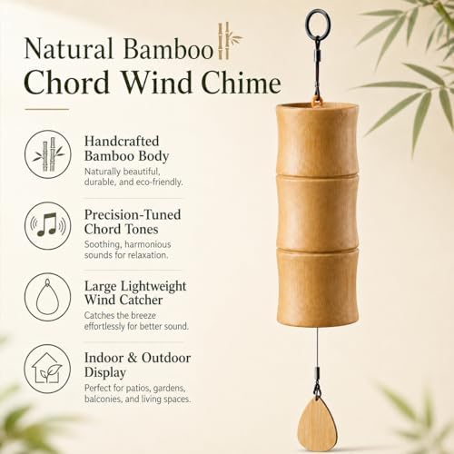 Natural Bamboo Chord Wind Chime, Handcrafted Wood Wind Chimes for Outdoor Indoor Patio, Garden, Yoga, Meditation, Relaxation, Home Decor Gift - Image 5
