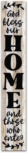 God Bless Our Home Vertical Sign - 8"x63" Welcome Sign for Front Door, Tall Porch Decor, Rustic Farmhouse Wood Outdoor Decoration by Sokomurg