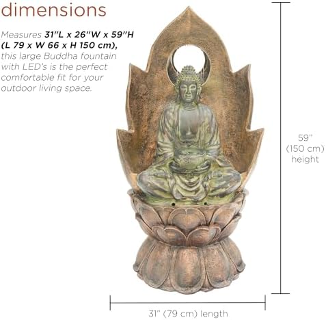 Alpine Corporation 59" Tall Outdoor Buddha Fountain with LED Lights, Elegant Water Feature for Garden, Patio, Yard & Outdoor Spaces, Realistic Stone Look, Calming Waterfall for Relaxation, Brown - Image 3
