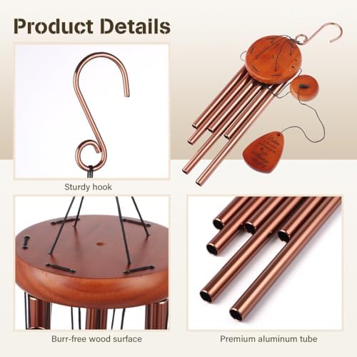 Elegant Copper-Red Wind Chime for Home and Garden, Memorial Wind Chime with 6 Aluminum Tubes, 32-Inch - Image 4