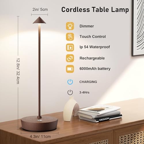 Set of 2 Cordless Rechargeable Led Table Lamp Battery Operated Light Rust - Image 3