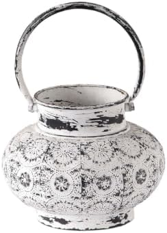 Vintage Metal Candle Lantern with Handle, White, 5.91x4.72 in by Unknown