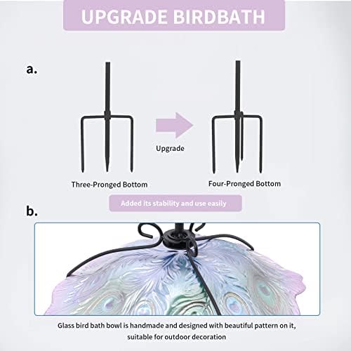 MUMTOP Glass Bird Bath, Peacock Outdoor Birdbaths with Metal Stake Green - Image 6
