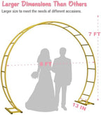 Queension Metal Arch Backdrop Stand 8Ft Wide 7Ft High, Wedding Arch Frame for Wedding Decorations, Balloon Arch Stand with Base for Ceremony, Outdoor Garden Arch Trellis for Climbing Plants, Gold - Image 2
