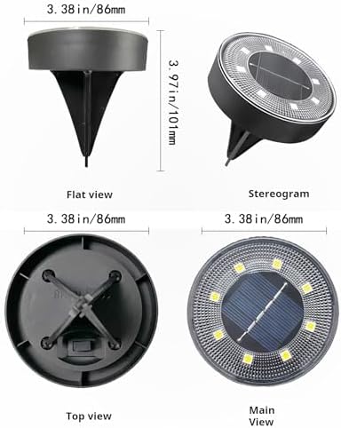 Solar Ground Lights Outdoor Waterproof IP68, 4 Pack 8 LED In Ground Solar Disc Landscape Lighting, Garden Lights Solar Powered for Outside Yard Pathway Patio Lawn Driveway Walkway(Warm) - Image 6
