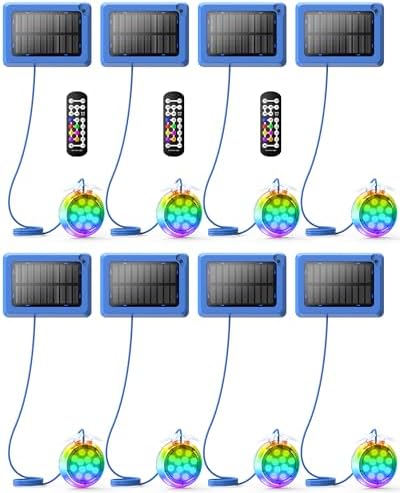 Solar Pool Lights,Underwater IP68 Pool Lights with Remote Control,1800mAh Solar Powered Panel with Brighten 48LM, Color Changing for Above Ground Pools/Inground Pools-8 Pack-Blue by Vovamo