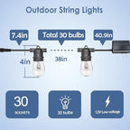 GANA 12V Low Voltage & Safe LED Outdoor String Lights,96FT 30 Shatterproof Bulbs, 2200K Warm White Pergola Lights for Your House's, Garden, Fence, Porch,Balcony,and Bistro（96FT） - Image 3