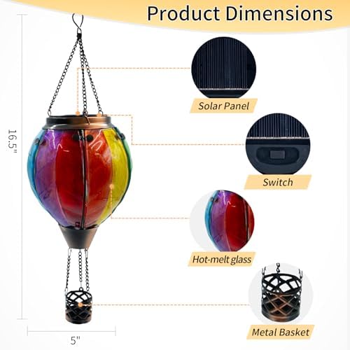 Hot Air Balloon Solar Lantern with Flame Colorful - Image 2