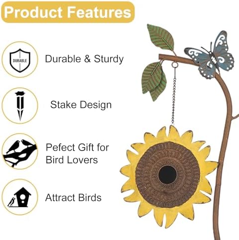 BAYN 57” Bird Houses Stake for Outside, Metal Wild Bird Feeder Birdhouse Stake Pole with Sunflower Design Outdoor Decorations for Patio, Backyard, Garden - Image 5