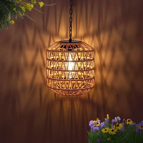 Livinlarge Solar Pendant Lights Outdoor,Hanging Lanterns with Edison Bulb by Livinlarge