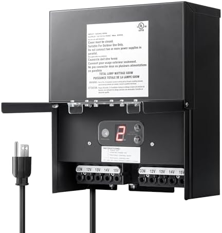 DEWENWILS 600W Low Voltage Landscape Transformer, Outdoor Weatherproof Transformer with Timer and Photocell Sensor, 120V AC to 12V/13V/14V/15V AC for LED Lighting, Walkway Light, cULus Listed by DEWENWILS