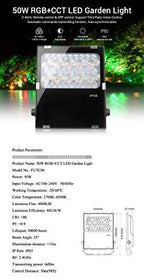 LGIDTECH FUTC06 Miboxer 50W RGBCCT Outdoor LED Landscape Garden Spotlight AC100-240V 16 Million Colors Changing,Color Temperature Adjustable,Memory Function.APP Can't Control Directly - Image 2