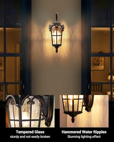 DEWENWILS 17.7" Outdoor Wall Lights, Black Roman Waterproof Porch Lantern - Image 3