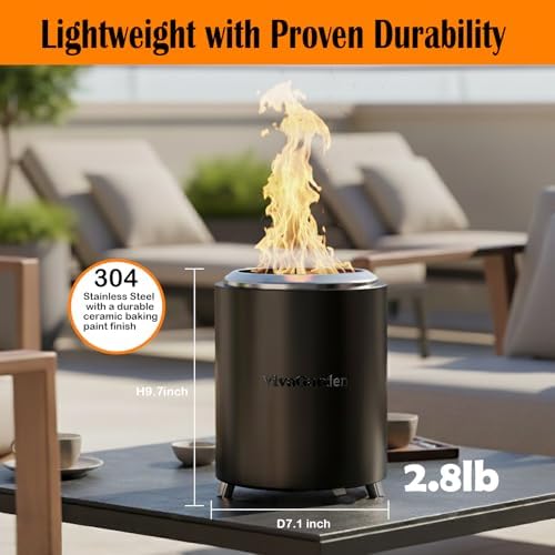 Portable Flame Adjustment Tabletop Fire Pit, VivaGarden Smokeless Table Top Fire Pit, Wood Burning & Pellets Outdoor Camping Stove with Carry Bag, Forks and Mat (9.7x7.1 Inch, Black) - Image 4