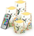Hummingbird Floral Flameless Candles LED Pillar Candles Battery Operated Candles with Remote and Timers Color Changing Electric Fake Plastic Candles Living Room Home Table Decor Set of 4 by Uorisanigo