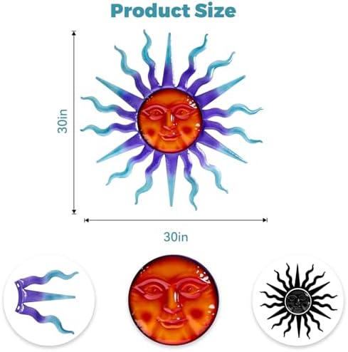 Large Metal Sun Wall Decor- 30" Large Outdoor Hanging Wall Art for Patio Farmhouse Garden Living Room Bedroom Decorations - Image 2